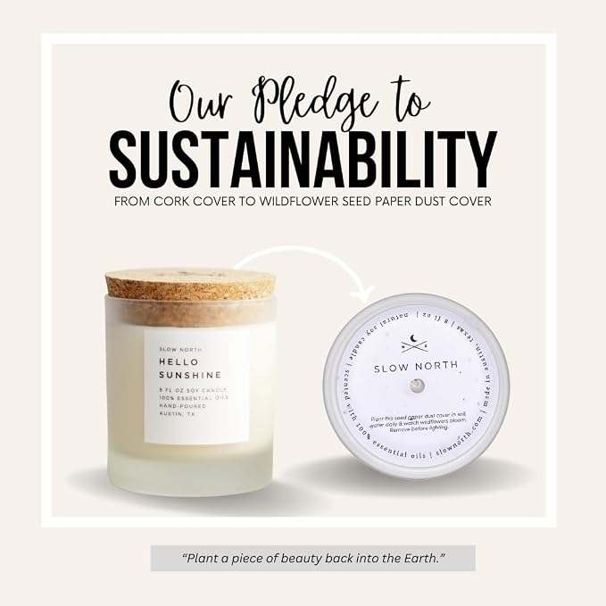 Slow North Hello Sunshine Candle - Essential Oils and Pure Soy Wax Candle in a Reusable Frosted Glass Jar - A Unique and Mindful Scented Candle Hand-Poured in the USA (8 oz)