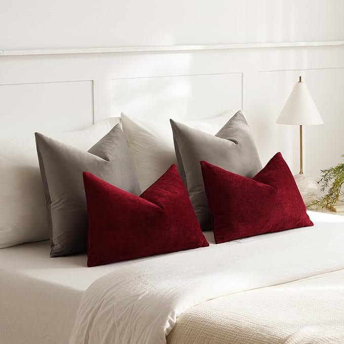 Throw Pillow Covers 20x20 Light-Grey: Pack of 2 Cozy Soft Velvet Square Modern Luxury Decorative Throw Pillow Cases for Sofa Couch Living Room Bed Home Decor