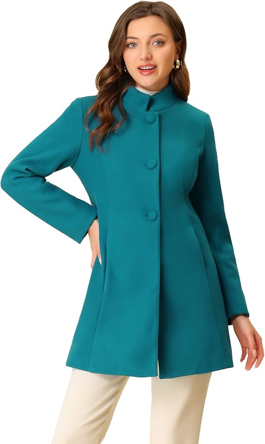 Allegra K Women's Winter Overcoat Mid-Long Stand Collar Single Breasted Coat Outerwear