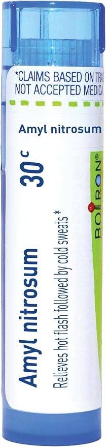 Boiron Amyl Nitrosum 30C for Hot Flash Followed by Cold Sweats - 80 Pellets | Single-medicine homeopathic pellets for Hot Flash Followed by Cold Sweats. Size: 80 Pellets.