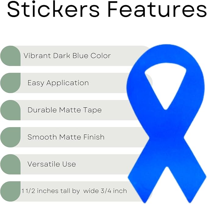 Small Ribbon Shaped Awareness Stickers - Perfect for Decoration, Awareness Events, Support Groups and Fundraing - 2 Rolls