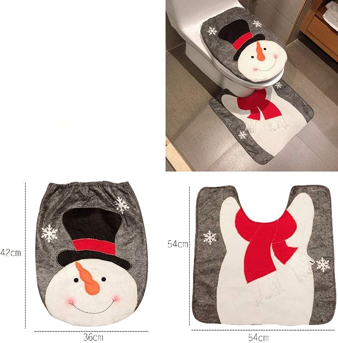 HESHIFENG. party & accessories Christmas Snowman Santa Deer Toilet Seat Cover and Rug Set Red Christmas Decorations Bathroom (Snowman Style 2)