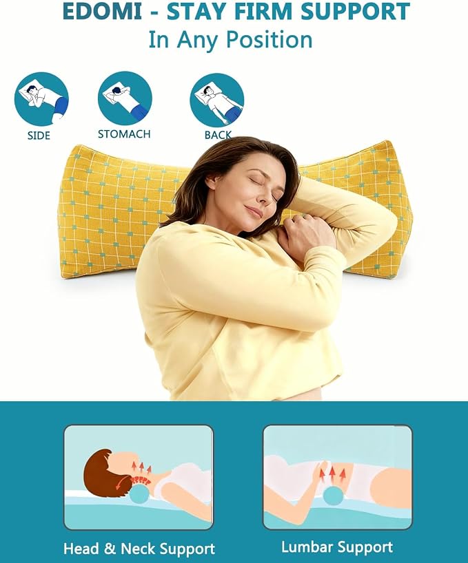 Cervical Buckwheat Roll Pillow for Sleeping,15.7"x5.9" Buckwheat Hulls Pillows Filling, Triangle Pillow for Neck Support Yoga Bolster, Adjustable Fill for Neck Pain Relief,Yellow