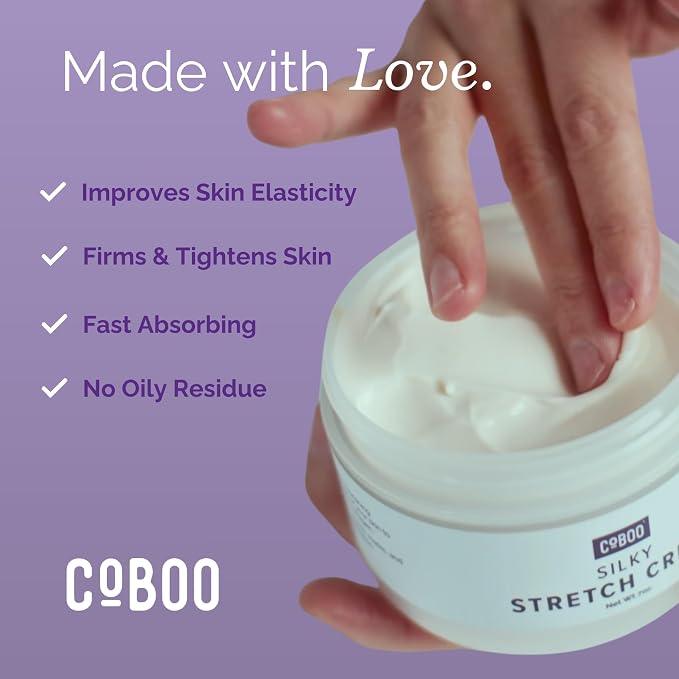 CoBoo Silky Stretch Cream | Maternity Stretch Mark Cream for Pregnancy | Paraben Free 7oz Formula to Reduce Stretch Marks & Improve Skin Elasticity | Refreshing Scent