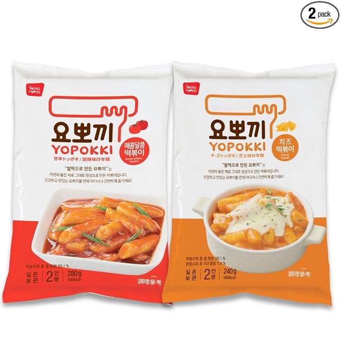 Yopokki Instant Tteokbokki Rice Cakes Korean, Topokki Pack - Great with Cheese and Ramen Noodles, Korean Snacks for College Dorm, Korean Food Meal Kit, Pack of 2 (2 Pack Combo, 2 Packs)