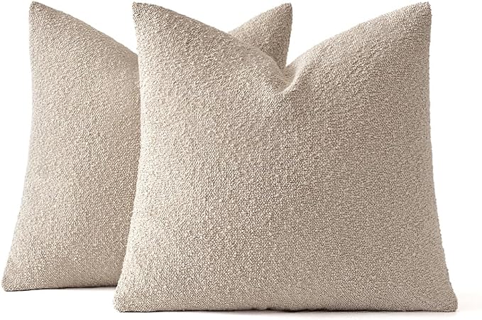 MIULEE 24x24 Decorative Euro Sham Boucle Couch Pillow Covers Oatmeal | Set of 2 Textured Neutral Throw Pillow Covers, Accent Solid Pillowcases, Sofa Living Room Home Decor