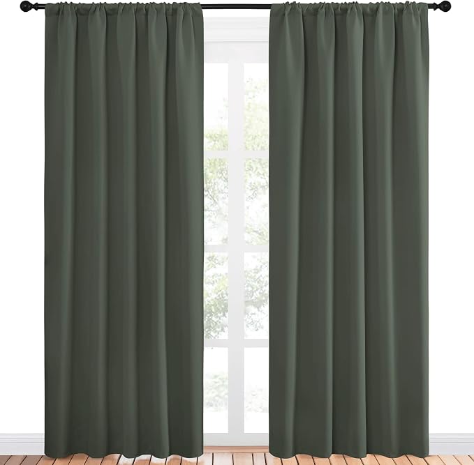 NICETOWN Bedroom Curtains Blackout Draperies - All Season Thermal Insulated Solid Rod Pocket Top Blackout Curtains/Drapes for Kid's Room (Dark Mallard, 1 Pair, 52 x 84 Inch)