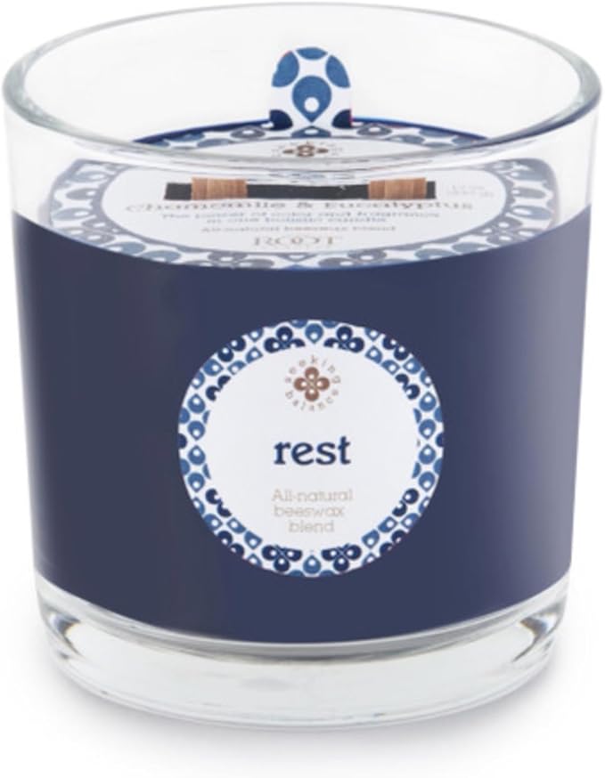 Root Candles Seeking Balance Scented Beeswax Blend Spa 2-Wick Aromatherapy Candle, 12-Ounce, Rest: Chamomile & Eucalyptus
