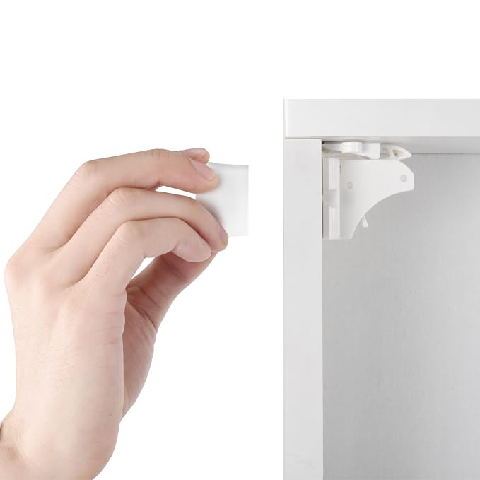 Vmaisi Adhesive Magnetic Locks for Cabinets & Drawers (10 Locks and 2 Keys) (Pack of 2)