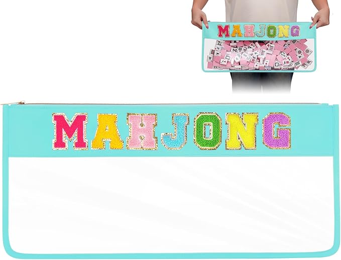 eurovicky Clear Waterproof Mahjong Bag, Empty Mahjong Tile Bag with Zipper Mahjong Case for American Mahjong Set, Case Only (Mint Green)