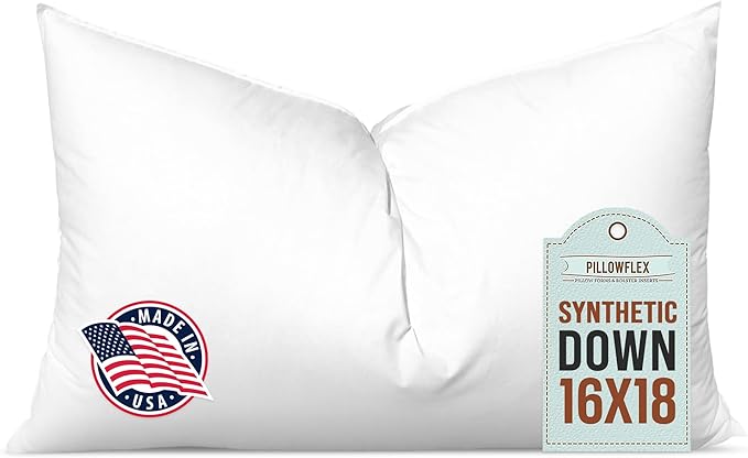 Pillowflex Synthetic Down Pillow Insert 16x18 in - Karate Chop Pillow | Large Rectangle Sham Form, Plush Polyester Cotton Blend, Cloud-Like Comfort, Clump-Resistant Fill, Smooth Elegant Finish
