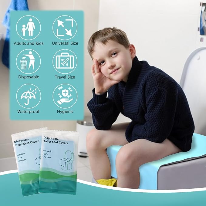 Toilet Seat Cover Disposable, 50 Pack XL Waterproof Covers Individually Wrapped for Adults and Kids Toddlers Potty Training Travel Accessories for Public Restrooms, Airplane