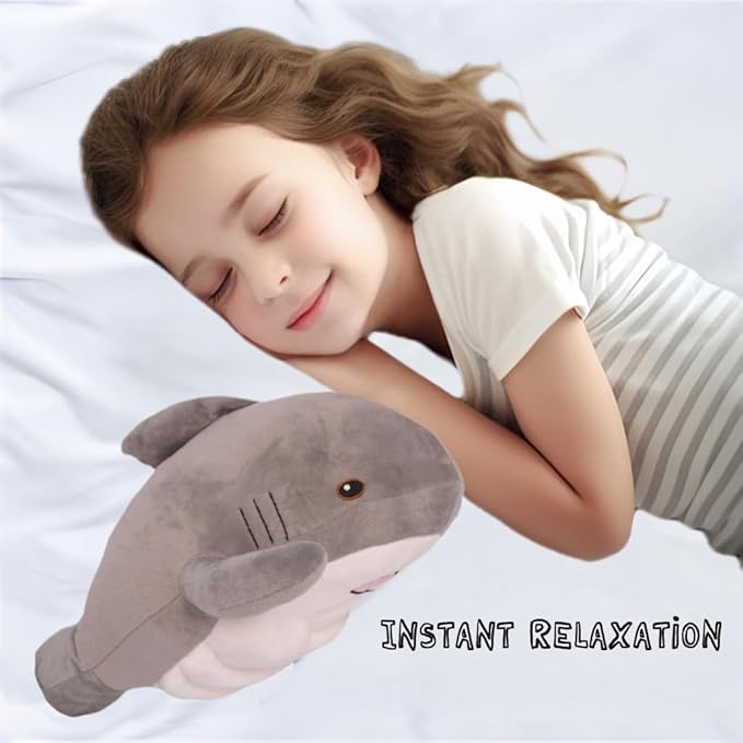 Muscle Shark Stuffed Animal - Cute 3D Muscle Shark Pillow Plush Toy，Gifts for Kids - 13.8inches（Grey）