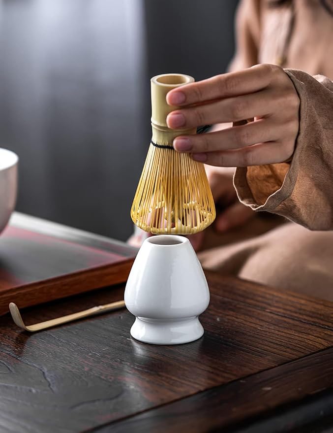 TANG PIN Matcha Set - Match Bowl and Whisk, 15 OZ, Matcha Scoop | Matcha Whisk Stand (Chasen Holder) - 5pc Perfect Matcha Kit for Matcha Tea Ceremony (White)