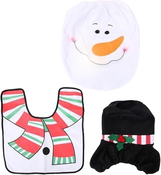 NIDONE Toilet Seat Cover, Christmas Bathroom Sets Includes Xmas Theme Snowman Toilet Seat Cover, Rugs, Tank for Xmas Indoor Decor Party Favors