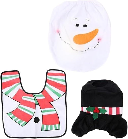 NIDONE Toilet Seat Cover, Christmas Bathroom Sets Includes Xmas Theme Snowman Toilet Seat Cover, Rugs, Tank for Xmas Indoor Decor Party Favors