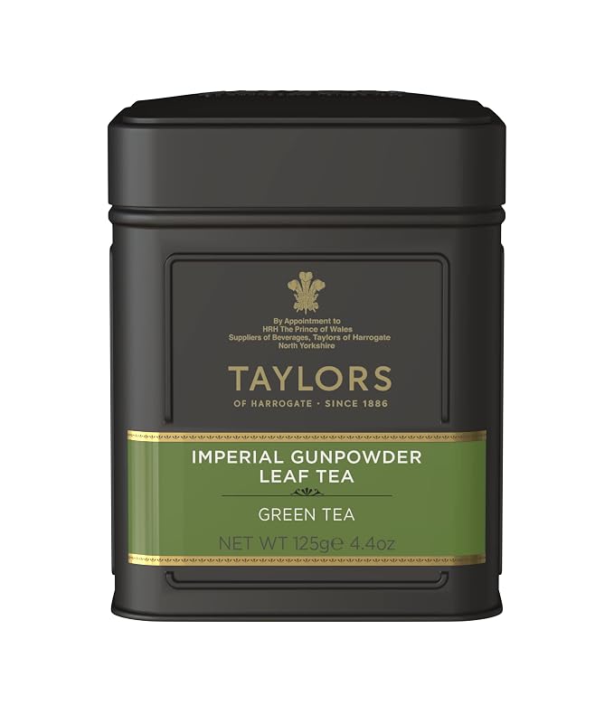 Taylors of Harrogate Imperial Gunpowder, Green Tea, Loose Leaf, 4.41 Ounce Tin Caddy (Pack of 1), Light, Delicate, & Fresh, Caffeinated, Premium Whole Leaf Tea