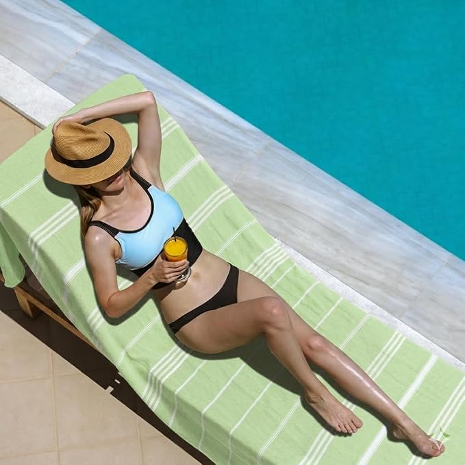 Aegero Turkish Beach Towel, 36"x71" Quick Dry Sand Free Oversized Bath Pool Swim Towel, Lightweight Travel Turkish Towels Vacation Essentials, Light Green
