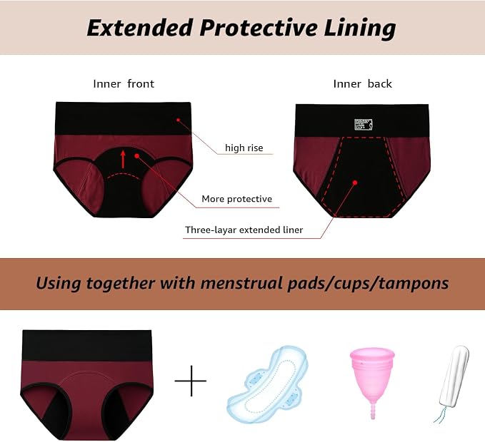 INNERSY Period Underwear for Women Leakproof High Waisted Menstrual Cotton Panties 3 Pack
