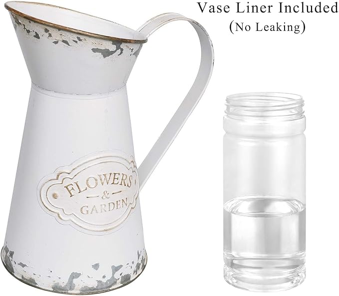 Rustic Shabby Chic Vase Small Metal Vase Vintage Milk Jug Mini Pitcher Decorative Flower Vase Farmhouse Decor for Home, Kitchen, Bathroom
