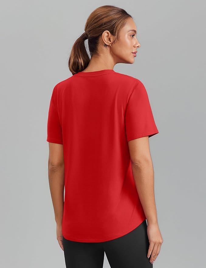 PINSPARK Soft Workout Tops for Women Short Sleeve V Neck Moisture Wicking UPF 50+ Sun Protection Quick Dry Gym Shirts
