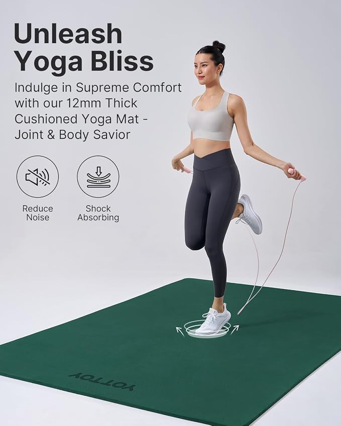 YOTTOY Large Yoga Mat (75 * 52 * 1/2inch),Extra Wide TPE Exercise Mat,Non-Slip Workout Mat for Pilates, Fitness, Barefoot, Home Gym Studio with Strap and Towel