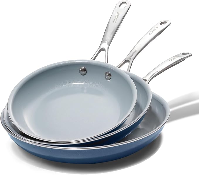 Nonstick Ceramic Frying Pans 8" 9.5" 11" Ceramic Skillets Set with Stainless Steel Handle Omelet Pans Healthy Cooking Chef Pans, PFOA Free, Navy Blue