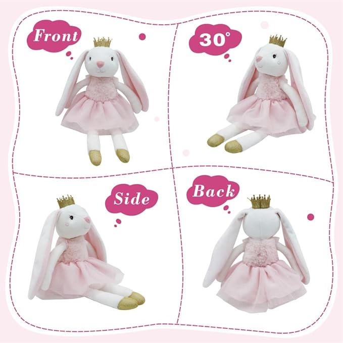 15.7" Easter Bunny Stuffed Animals, Princess Stuffed Bunny, Cute Plush Toy Rabbit Easter Decoration Birthday Gift for Boys and Girls, Pink