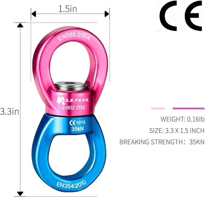 35kN Swing Swivel, CE Certified 360°Rotational Device, Silent Hanging Accessory for Tree Swing, Aerial Dance