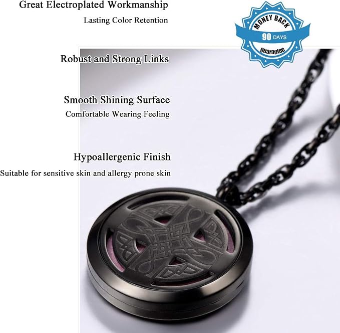 Diffuser Necklace Celtic Knot Cross Locket Aromatherapy Round Pendant Women Jewelry Men Essential Oil Black Necklaces