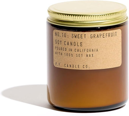 P.F. Candle Co. Sweet Grapefruit Classic Standard Scented Soy Wax Candle (7.2 oz) 40-50 Hour Burn Time, Amber Glass Jar, Made in The U.S.A.