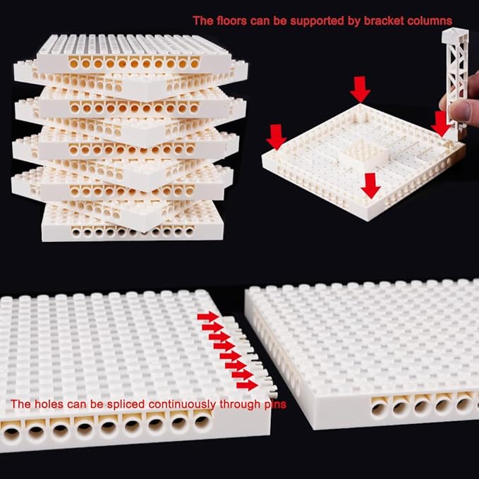 Brick Base 16x16 Plate 1/3 with Holes - Pins Suppor Pillar Accessories Pack,Pixel Art Painting Classic Building Block Bulk Parts and Pieces Sets - Compatible with 65803(White)