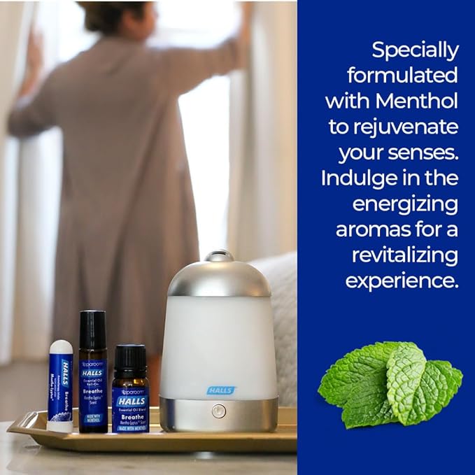 HALLS Nausea Relief Nasal Stick – Breathe Mentho-Lyptus, 100% Pure Essential Oils, Aromatherapy Nasal Stick for Sinus Relief, Stress & Craving Management, Mentho-Lyptus Scent, 2-Pack, Non-Medicated
