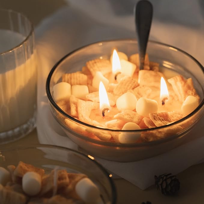 Funny Cinnamon Cereal Bowl with Metal Spoon Scented Soy Candle Morning Ritual Gift