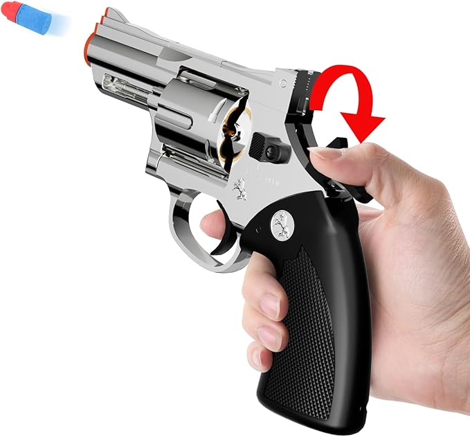 Toy Gun Foam Blaster Soft Bullet Toy Revolver,Can fire Sponge Bullets,with 40 Bullets,for Age of 6 7 8 9 10+ Years Old Kid Boys Girls（Silver）