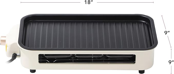 OVENTE 2-in-1 Electric Indoor Grill Non-Stick Cooking Plate, Beige BQR1502B | 1500W Smokeless Korean BBQ Griddle with, 3 Raclette Cheese Pans, Adjustable Temperature Control, Dishwasher Safe