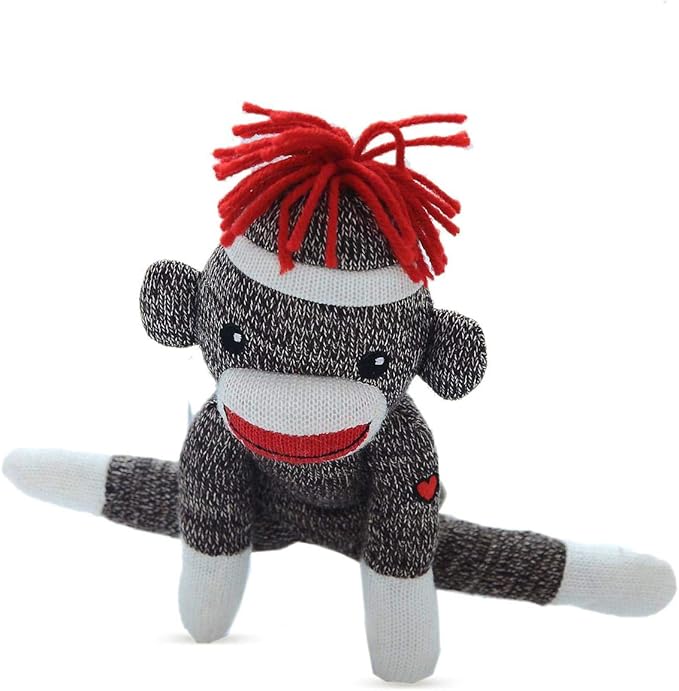 Plushland Adorable Sock Monkey 8 Inches Tall - Soft Realistic Plush Knitted Stuffed Animal Toy Gift - for Kids, Babies, Teens, Girls and Boys (New Brown)