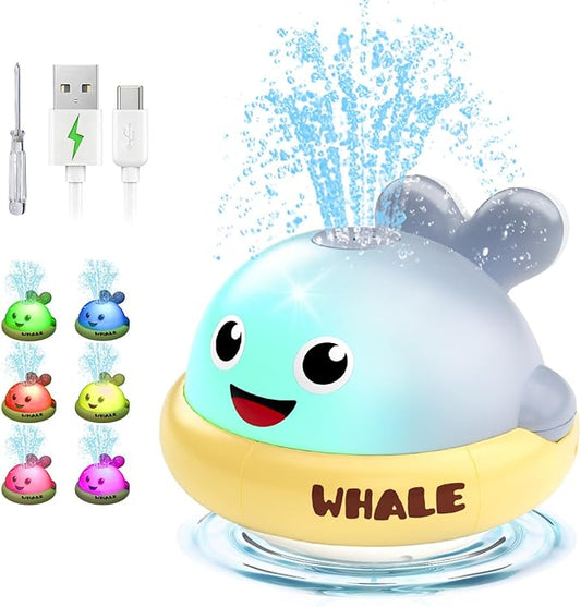 Light up Baby Bath Toys: Grey Whale Bath Toy Sprinkler,Rechargeable Bath Toys for Kids Ages 1-3,Outdoor Water Pool Toys for Toddlers 1 2 3,Fun Bathtub Birthday Gift for Boys & Girls,1 Yr Old Boy