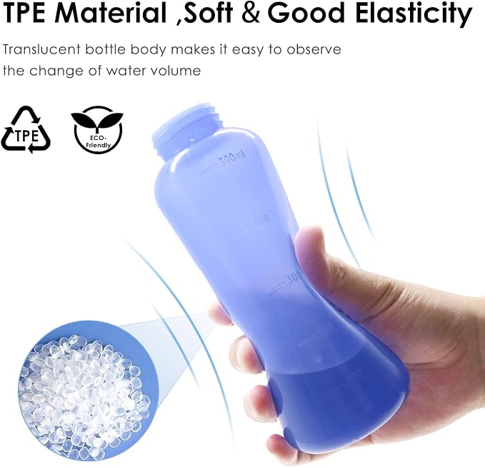Peri Bottle Postpartum, RUFCRIL 500ml Portable Bidet, Upside Down Perineal Wash Bottle, Boilable TPE, Travel Bag, for Perineal Care, Hemorrhoid Care, Feminine Cleansing & Baby (Blue)