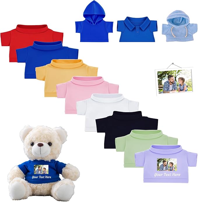 Personalized Teddy Bear Clothes with Name Photo, Custom Stuffed Animal Clothing Fit 8-16inch Stuffed Bear Clothes, Personalized Doll Clothing Make Your Own Plush Doll Shirt