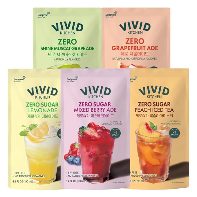 VIVID KITCHEN Lemonade Pouch Drinks – Zero Sugar, Zero Calories | Korean Convenience Store Drink | No Artificial Preservatives or Corn Syrup | 6.4 fl oz (10 Pouches) (10 Pouch, Lemonade)