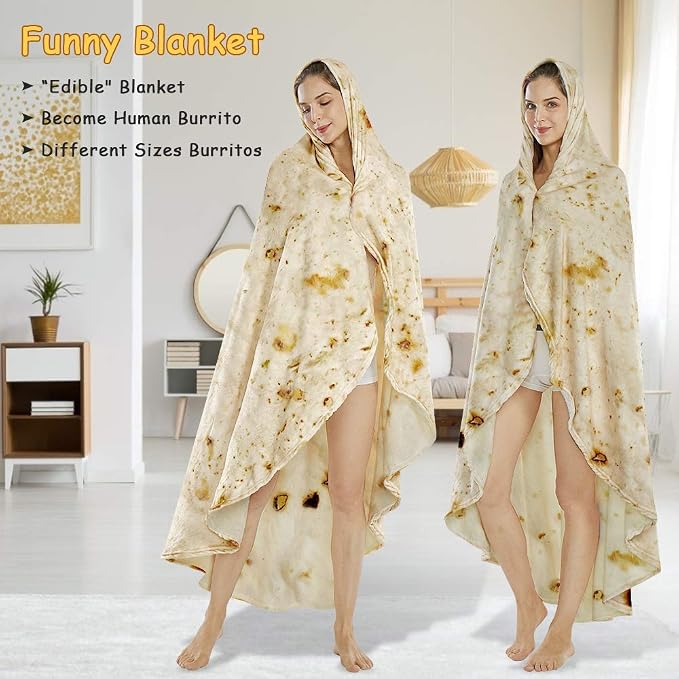 SeaRoomy 71 inches Burrito Tortilla Blanket, Funny Food Throw Blanket | White Elephant Christmas Birthday Gifts, Gag Gifts for Women Men Teen Boys & Girls, Soft & Warm Flannel, Double Sided