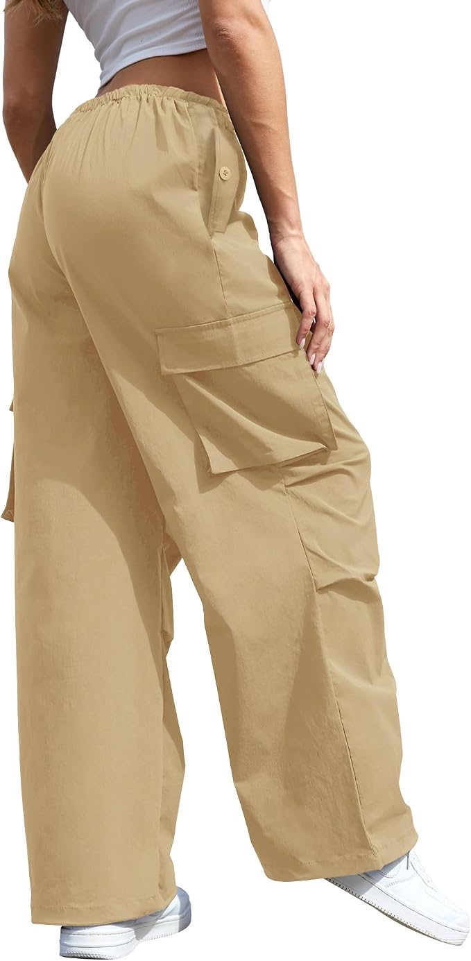 COPYLEAF Cargo Pants Women Low Waisted Parachute Pants with Pockets Loose Baggy Hiking Pants Y2K Clothes