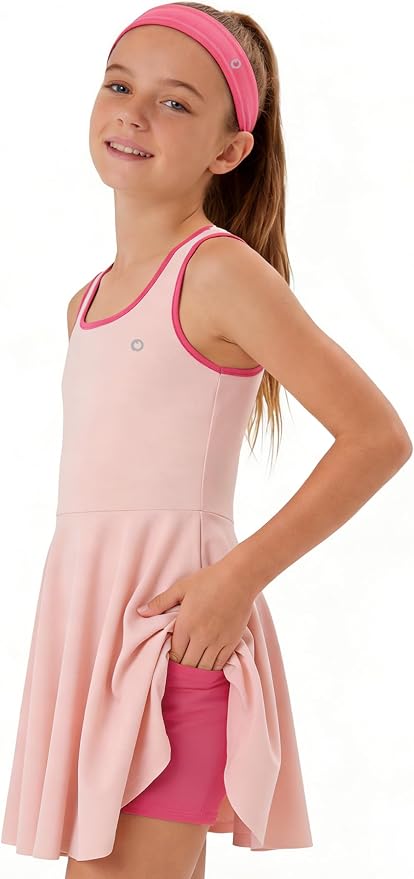 PATPAT Girls Athletic Dress Tennis Summer Outfit with Headband & Shorts | Quick-Dry RapidAir-C Fabric, Lightweight Breathable Golf Dress, Sweat-Wicking 2 Piece sets, Two Hidden Pockets