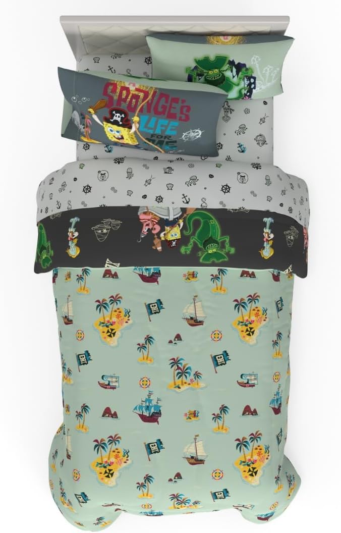 Spongebob Squarepants Movie Kids Bedding Set, Twin Size, Roblox UGC Reward Included – 5-Piece Super Soft Cozy Reversible Comforter & Sheet Set (Officially Licensed Product) by Franco