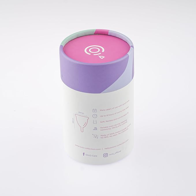 OVIO Menstrual Cup - Reusable Soft and Flexible 100% Medical Grade Silicone Cup with Travel Pouch - Leak Free and Reliable with Size Replacement Guarantee