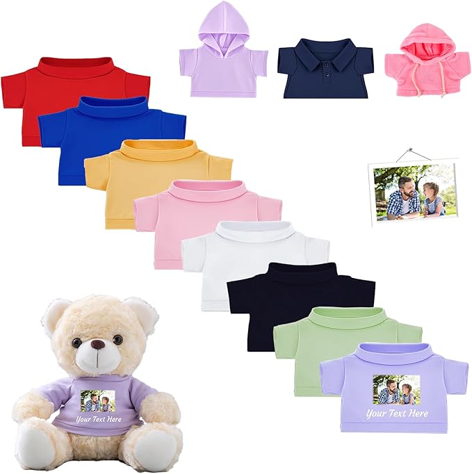 Personalized Teddy Bear Clothes with Name Photo, Custom Stuffed Animal Clothing Fit 8-16inch Stuffed Bear Clothes, Personalized Doll Clothing Make Your Own Plush Doll Shirt