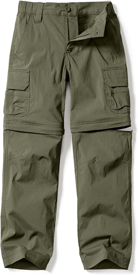 CQR Kids Youth Hiking Cargo Pants, UPF 50+ Quick Dry Convertible Zip Off Pants, Outdoor Camping Pants