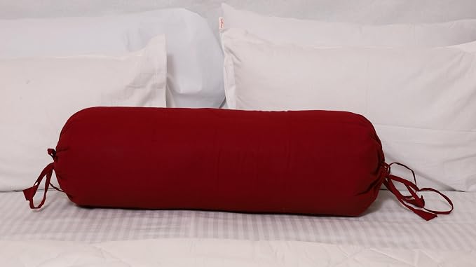 Saffron HANDICRAFTS Bolster Pillow Cover ,Cotton with Draw String Closure Easy to Removable n Washable 8" Diameter c 24 " Long (20 cm x 60 cm) (Burgundy)