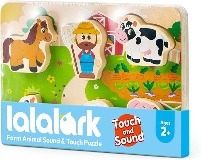 lalalark Musical Wooden Puzzles Toys, Tactile & Sound Farm Animal Toys for Baby 2-4, Montessori Educational Block Puzzles, Learning Toddler Kids Birthday Gifts for 2 Years Old Boys Girls